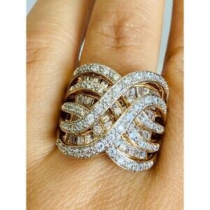 Meda 925 silver 14kt gold vermeil cubic zirconia wedding ring size 8